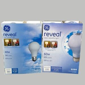 GE Reveal Light Bulbs 40W and 60W - 8 Bulbs Total
